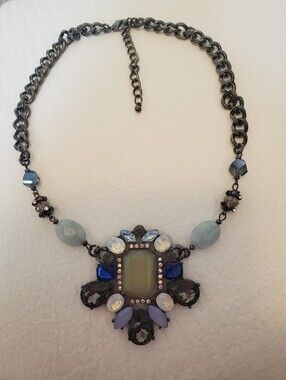 Simply Vera Statement Gunmetal Blue and Gray Crystal Bib Necklace